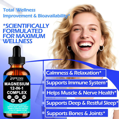 Magnesium Complex for Women & Men, Magnesium 12 in 1 Liquid Supplement, 2Oz