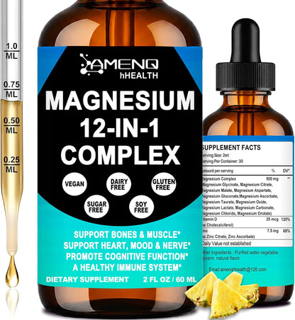 Magnesium Complex for Women & Men, Magnesium 12 in 1 Liquid Supplement, 2Oz