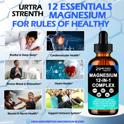 Magnesium Complex for Women & Men, Magnesium 12 in 1 Liquid Supplement, 2Oz